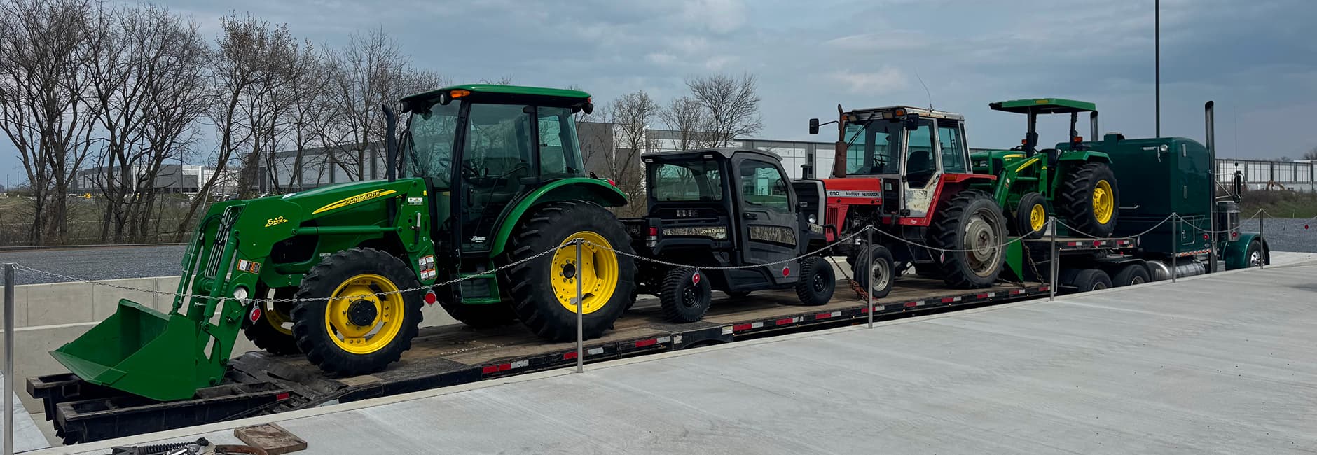 Ag equipment on a flatbed
